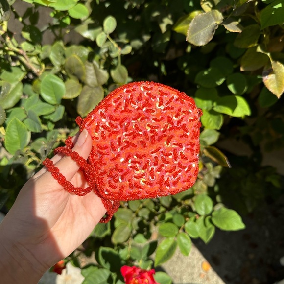 Orange mini beaded bedazzled cross body purse - Picture 2 of 4